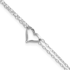 14k White Gold Double Strand Chain Twisted Heart 9 inch Plus 1 inch Extender - Total 10 inch Anklet