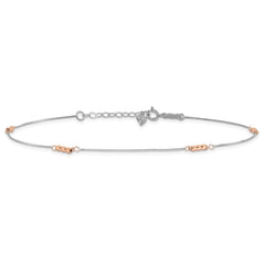 14K Two-Tone Mirror Beaded 4-Station 9 inch Plus 1 inch Extender - Total 10 inch Anklet