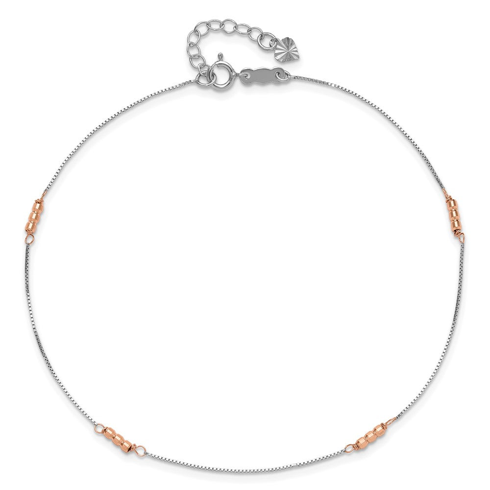 14K Two-Tone Mirror Beaded 4-Station 9 inch Plus 1 inch Extender - Total 10 inch Anklet