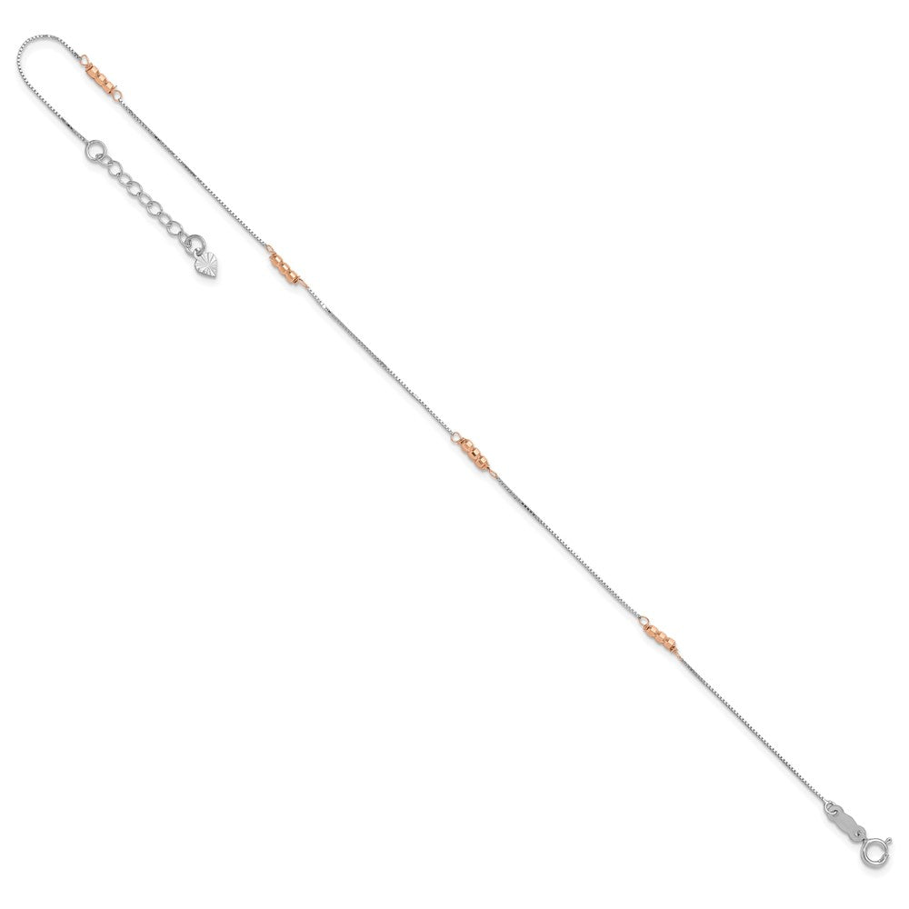 14K Two-Tone Mirror Beaded 4-Station 9 inch Plus 1 inch Extender - Total 10 inch Anklet