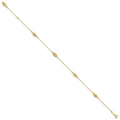 14k Diamond-cut Rice Puff Beads 4-Station 9 inch Plus 1 inch Extender - Total 10 inch Anklet