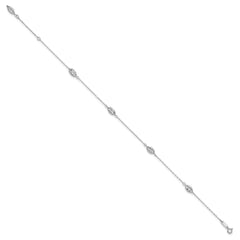 14k White Gold Diamond-cut Rice Puff Beads 4-Station 9 inch Plus 1 inch Extender - Total 10 inch Anklet