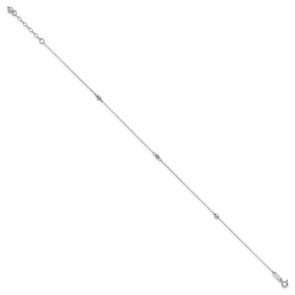 14K White Gold Mirror Beads 3-Station 9 inch Plus 1 inch Extender - Total 10 inch Anklet