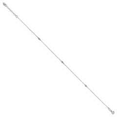 14K White Gold Mirror Beads 3-Station 9 inch Plus 1 inch Extender - Total 10 inch Anklet