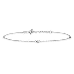 14K White Gold Mirror Beads 3-Station 9 inch Plus 1 inch Extender - Total 10 inch Anklet