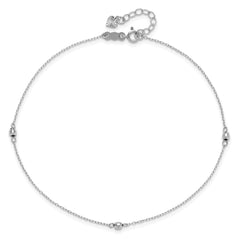 14K White Gold Mirror Beads 3-Station 9 inch Plus 1 inch Extender - Total 10 inch Anklet