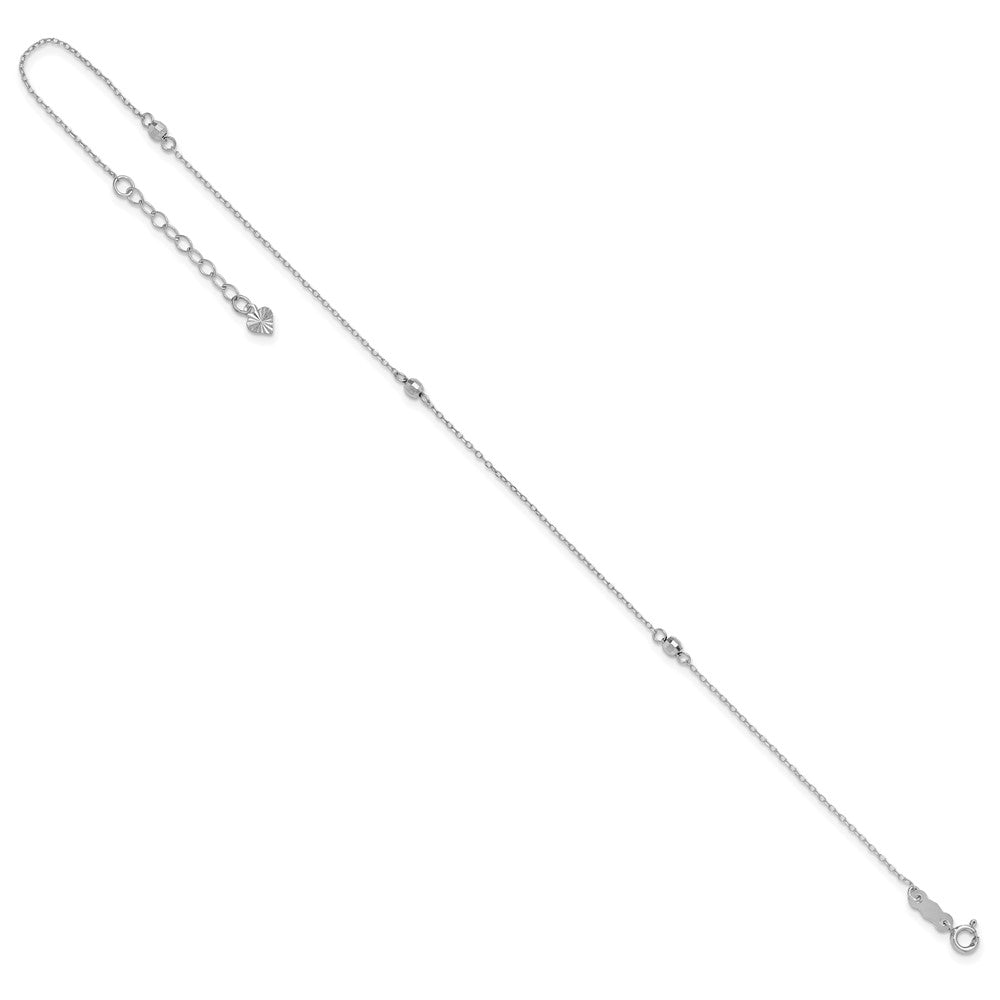 14K White Gold Mirror Beads 3-Station 9 inch Plus 1 inch Extender - Total 10 inch Anklet