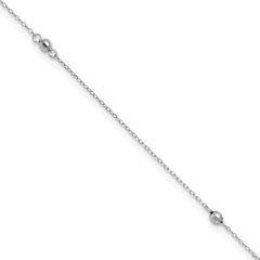 14K White Gold Mirror Beads 3-Station 9 inch Plus 1 inch Extender - Total 10 inch Anklet
