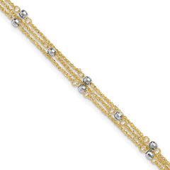14k Two-tone 3-Strand Chain with Mirror Beads 10 inch Plus 1 inch Extender - Total 11 inch Anklet
