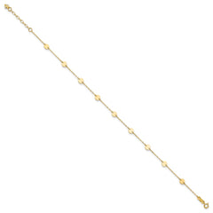 14K Polished Disc 9-Station 9 inch Plus 1 inch Extender - Total 10 inch Anklet