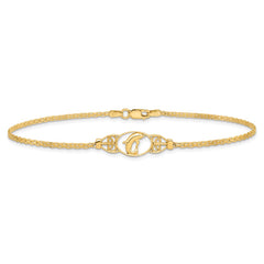 14k Polished Dolphin and Filigree Bismark Chain 10 inch Anklet