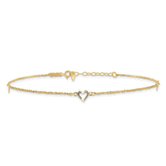 14k Diamond-cut Hearts 3-Station 10 inch Plus 1 inch Extender - Total 11 inch Anklet