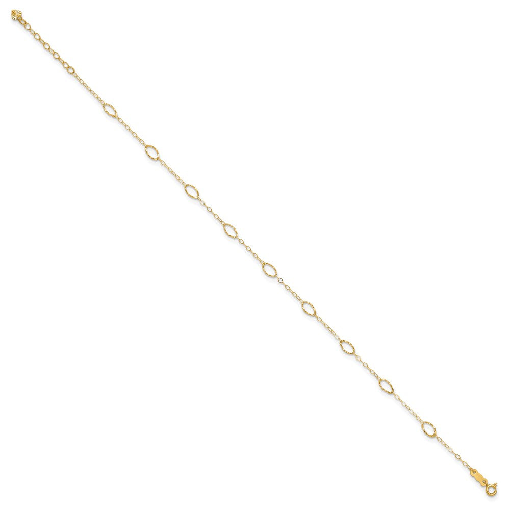 14k Textured Oval Shapes 9 inch Plus 1 inch Extender - Total 10 inch Anklet