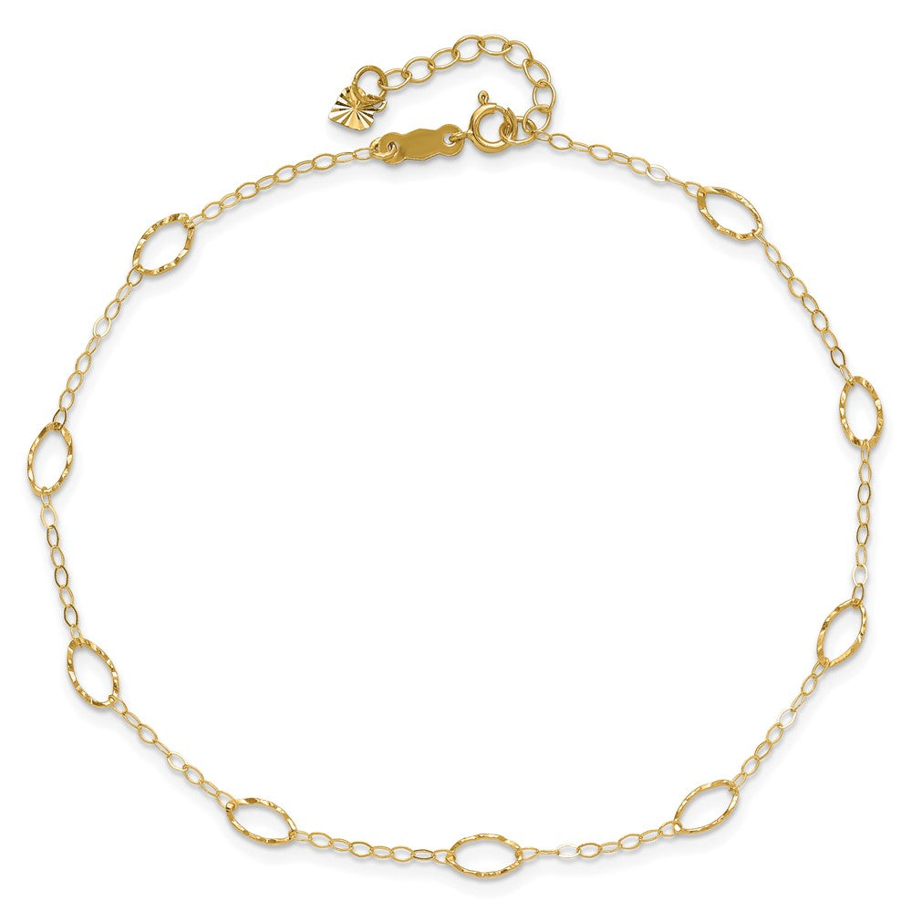 14k Textured Oval Shapes 9 inch Plus 1 inch Extender - Total 10 inch Anklet