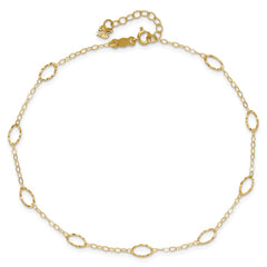 14k Textured Oval Shapes 9 inch Plus 1 inch Extender - Total 10 inch Anklet