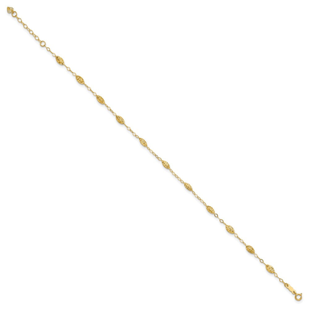 14k Textured Rice Puff Beads 9 inch Plus 1 inch Extender - Total 10 inch Anklet