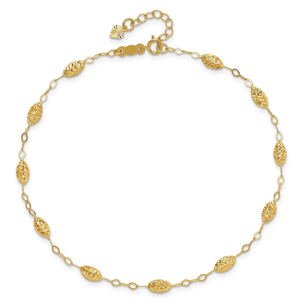 14k Textured Rice Puff Beads 9 inch Plus 1 inch Extender - Total 10 inch Anklet