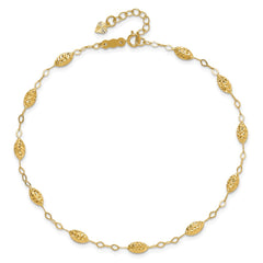 14k Textured Rice Puff Beads 9 inch Plus 1 inch Extender - Total 10 inch Anklet