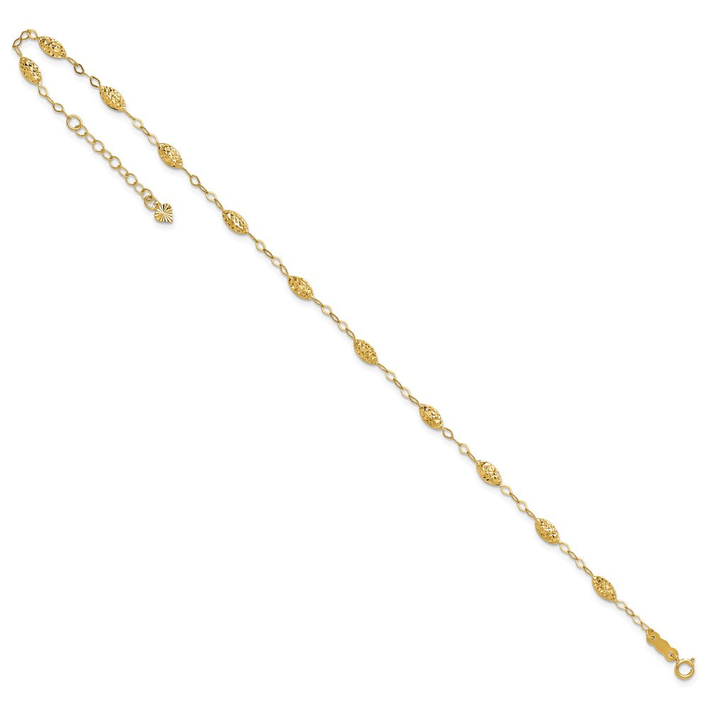 14k Textured Rice Puff Beads 9 inch Plus 1 inch Extender - Total 10 inch Anklet