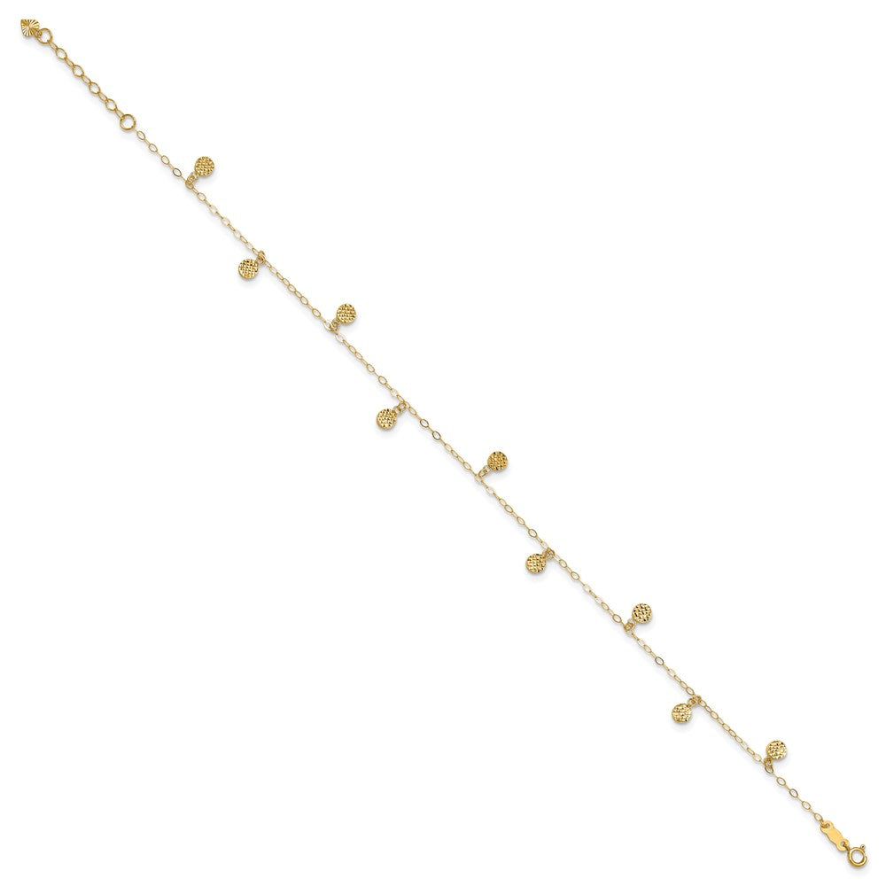 14k Hollow Dangle Circles 9 inch Plus 1 inch Extender - Total 10 inch Anklet