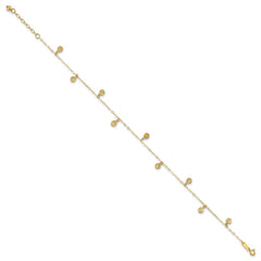 14k Hollow Dangle Circles 9 inch Plus 1 inch Extender - Total 10 inch Anklet