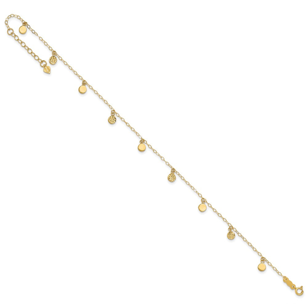 14k Hollow Dangle Circles 9 inch Plus 1 inch Extender - Total 10 inch Anklet