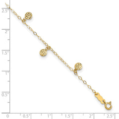 14k Hollow Dangle Circles 9 inch Plus 1 inch Extender - Total 10 inch Anklet