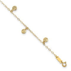 14k Hollow Dangle Circles 9 inch Plus 1 inch Extender - Total 10 inch Anklet