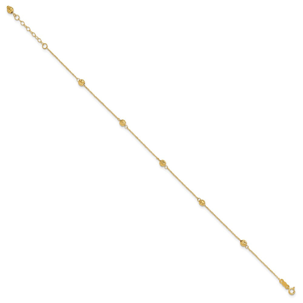 14k Diamond-cut Beads 5-Station 9 inch Plus 1 inch Bead Dangle Extender - Total 10 inch Anklet