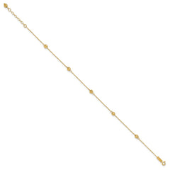 14k Diamond-cut Beads 5-Station 9 inch Plus 1 inch Bead Dangle Extender - Total 10 inch Anklet