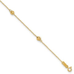 14k Diamond-cut Beads 5-Station 9 inch Plus 1 inch Bead Dangle Extender - Total 10 inch Anklet