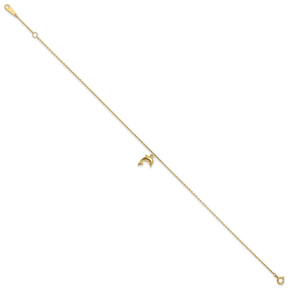 14k Dolphin Charm Dangle 9 inch Plus 1 inch Extender - Total 10 inch Anklet
