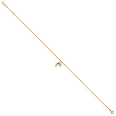 14k Dolphin Charm Dangle 9 inch Plus 1 inch Extender - Total 10 inch Anklet