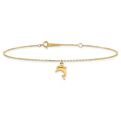 14k Dolphin Charm Dangle 9 inch Plus 1 inch Extender - Total 10 inch Anklet