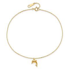 14k Dolphin Charm Dangle 9 inch Plus 1 inch Extender - Total 10 inch Anklet