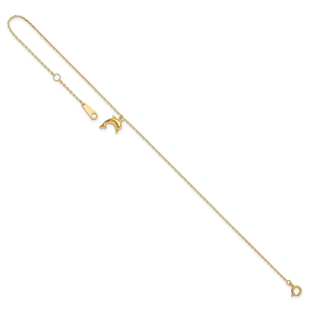 14k Dolphin Charm Dangle 9 inch Plus 1 inch Extender - Total 10 inch Anklet