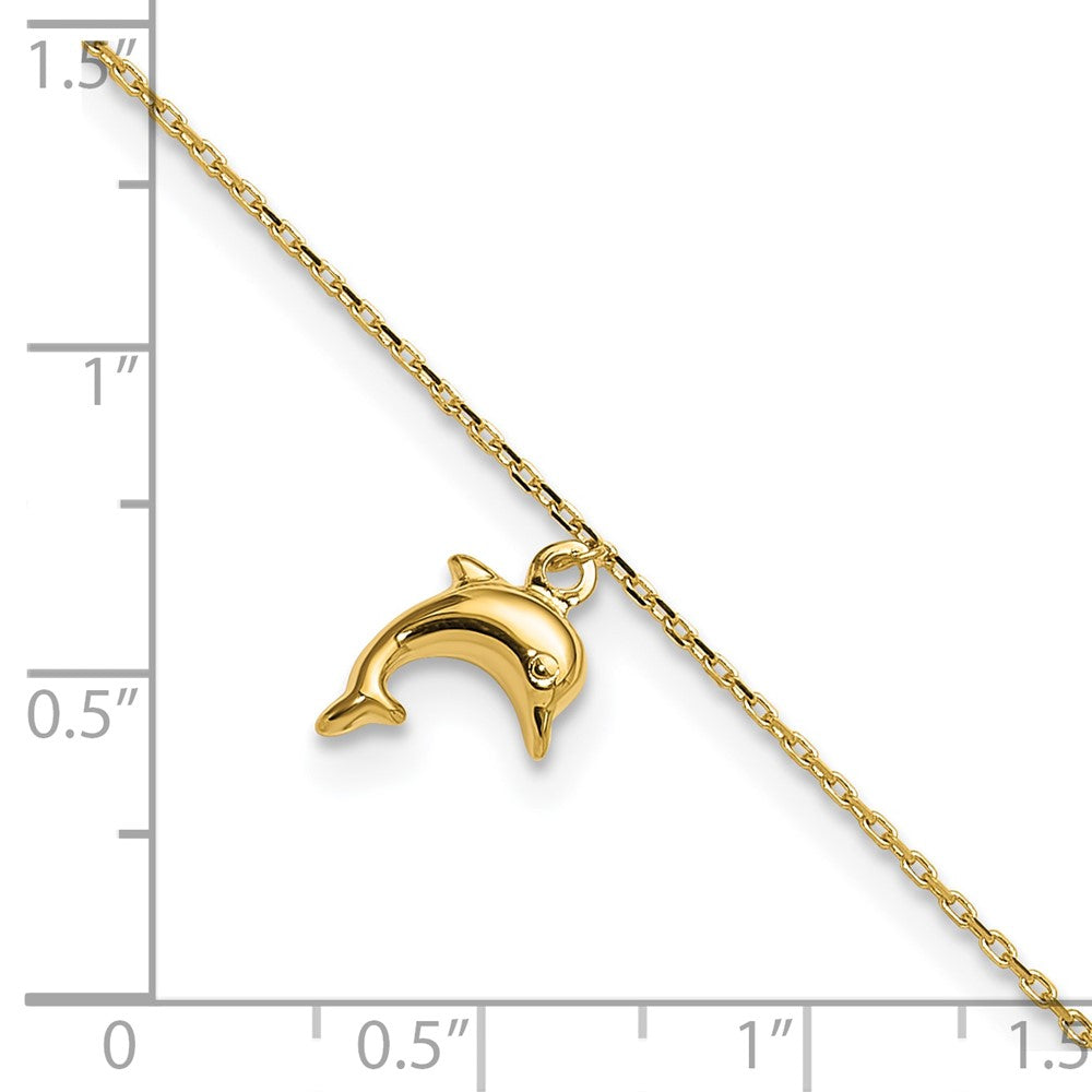 14k Dolphin Charm Dangle 9 inch Plus 1 inch Extender - Total 10 inch Anklet