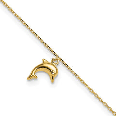14k Dolphin Charm Dangle 9 inch Plus 1 inch Extender - Total 10 inch Anklet