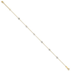 14K Two-tone Chain and Wavy Circles 6-Station 9 inch Plus 1 inch Extender - Total 10 inch Anklet