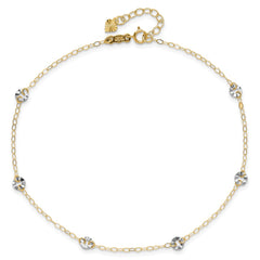 14K Two-tone Chain and Wavy Circles 6-Station 9 inch Plus 1 inch Extender - Total 10 inch Anklet