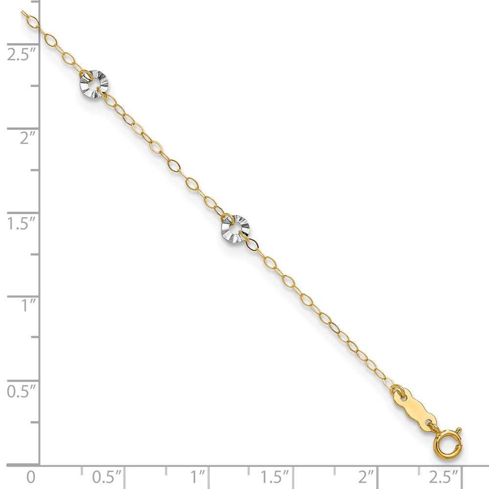 14K Two-tone Chain and Wavy Circles 6-Station 9 inch Plus 1 inch Extender - Total 10 inch Anklet
