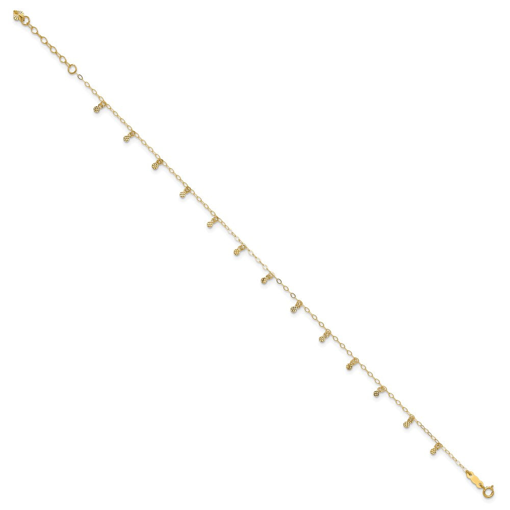 14K Cable Chain with Diamond Cut Dots 9 inch Plus 1 inch Extender - Total 10 inch Anklet