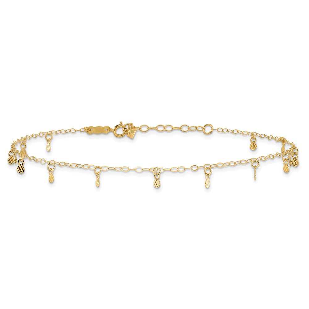 14K Cable Chain with Diamond Cut Dots 9 inch Plus 1 inch Extender - Total 10 inch Anklet