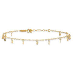 14K Cable Chain with Diamond Cut Dots 9 inch Plus 1 inch Extender - Total 10 inch Anklet