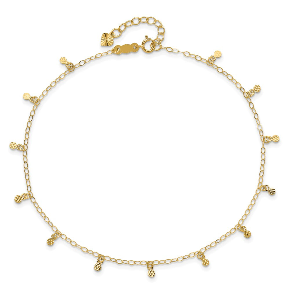 14K Cable Chain with Diamond Cut Dots 9 inch Plus 1 inch Extender - Total 10 inch Anklet