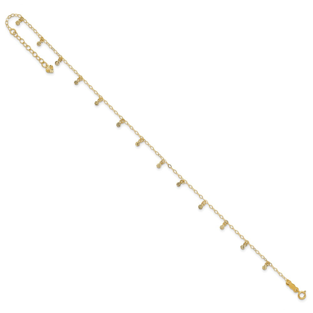 14K Cable Chain with Diamond Cut Dots 9 inch Plus 1 inch Extender - Total 10 inch Anklet