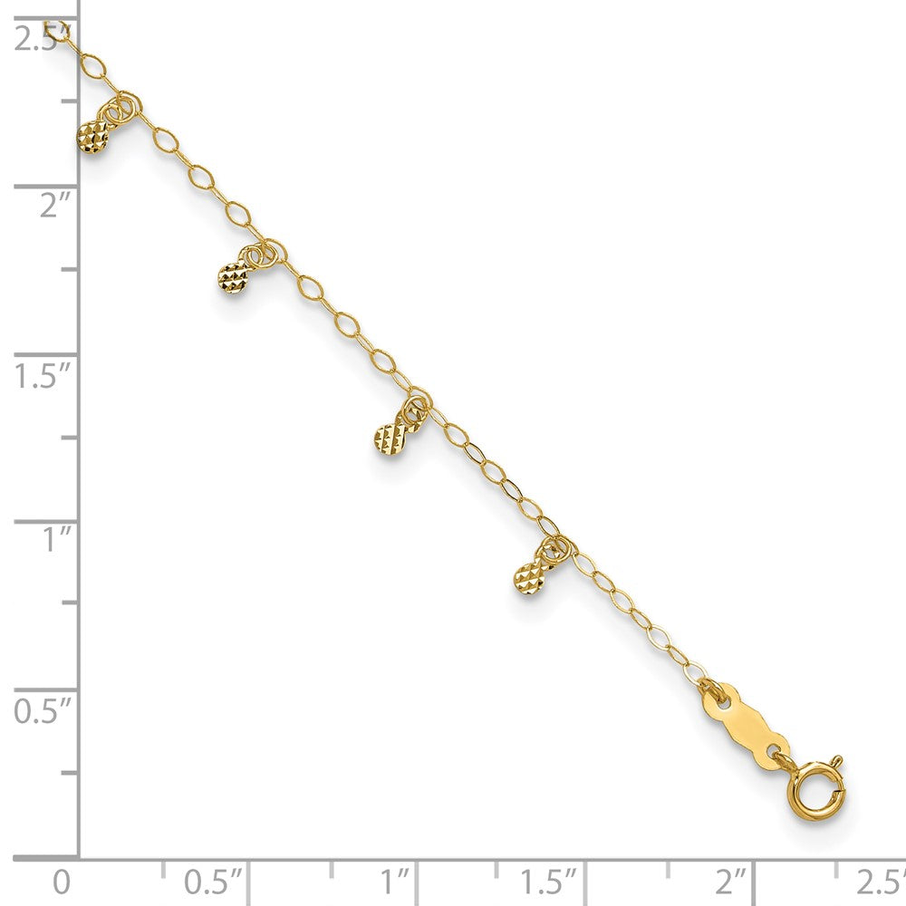 14K Cable Chain with Diamond Cut Dots 9 inch Plus 1 inch Extender - Total 10 inch Anklet