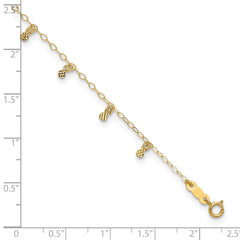 14K Cable Chain with Diamond Cut Dots 9 inch Plus 1 inch Extender - Total 10 inch Anklet