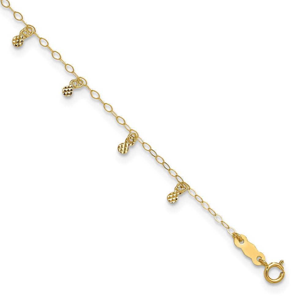 14K Cable Chain with Diamond Cut Dots 9 inch Plus 1 inch Extender - Total 10 inch Anklet