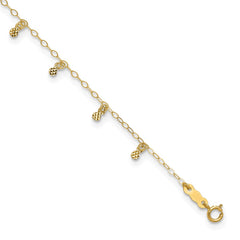 14K Cable Chain with Diamond Cut Dots 9 inch Plus 1 inch Extender - Total 10 inch Anklet